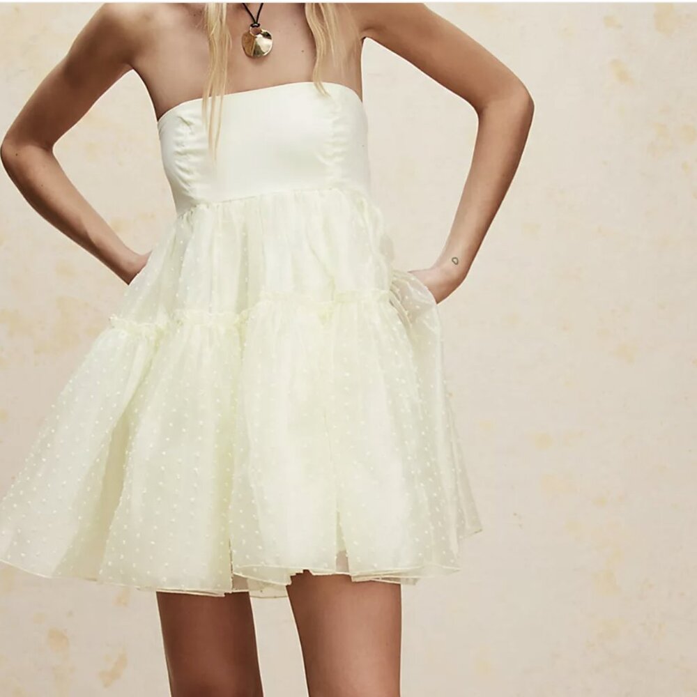 Free People Theo Summer Puff Mini Dress, XL, Yellow, NWT